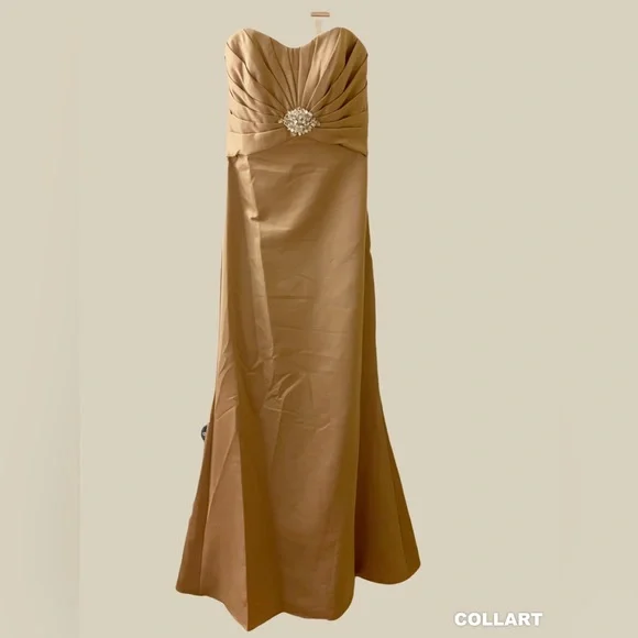 beige strapless maxi dress Semi-Sheer Strapless Ruched Maxi Dress main image 0